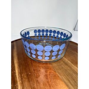 Pyrex Blue Polka Dot Clear Glass Round Mixing Storage Bowl 6 inch Made in USA